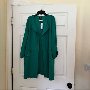 NWT SoHo Apparel Green Longline Open Front Dressy Blazer Jacket Size Large